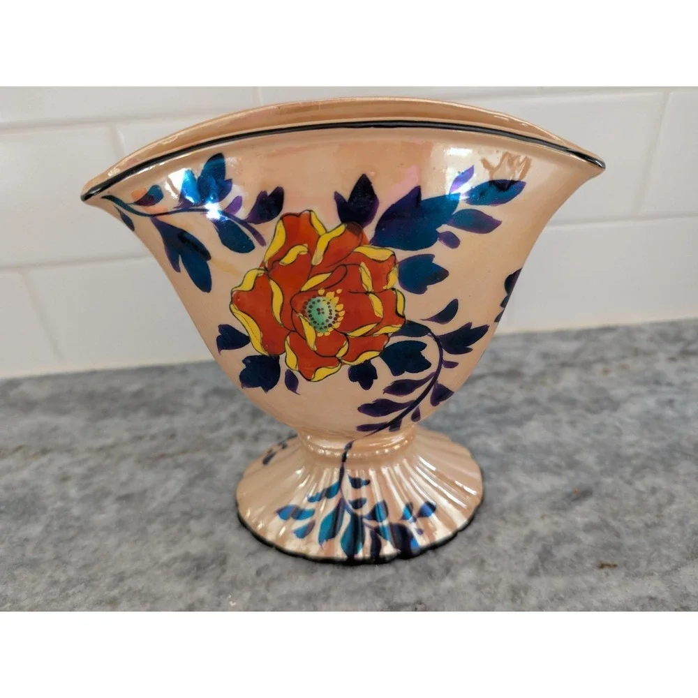 Lusterware Base Hand Painted Flowers Made In‎ Japan Vintage Fan Vase